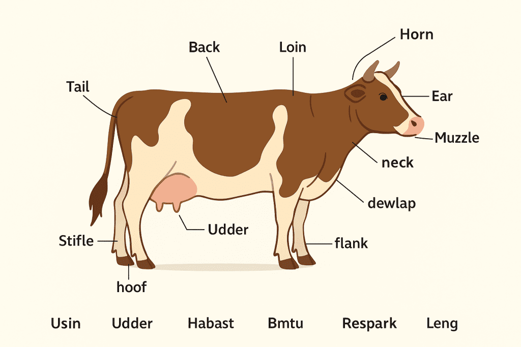 Different body parts of cattle