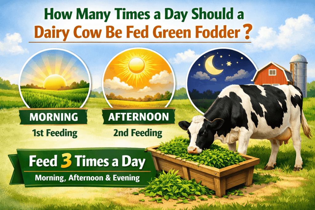 How many times a day should a dairy cow be fed green fodder?